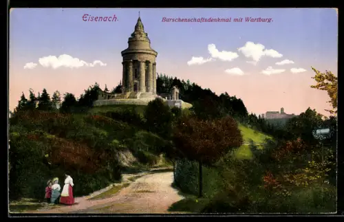 AK Eisenach, Partie am Burschenschaftsdenkmal mit Blick zur Wartburg