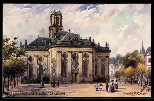 Künstler-AK Charles F. Flower: Saarbrücken, Die Ludwigskirche