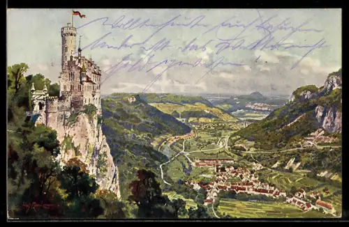 AK Honau / Württ., Schloss Lichtenstein mit Honauertal