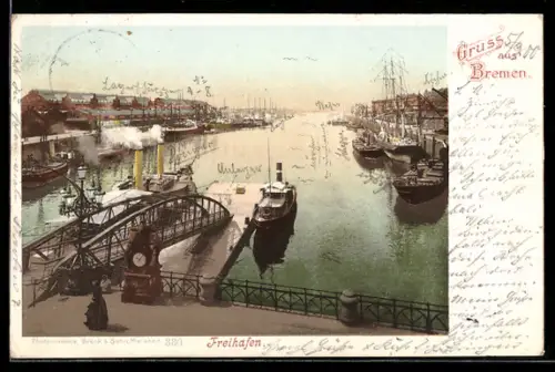 AK Bremen, Panorama vom Freihafen