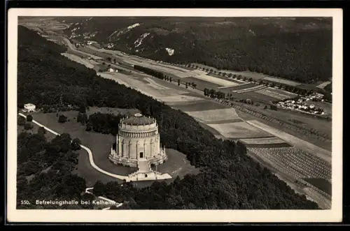 AK Kelheim, Gesamtansicht der Befreiungshalle, Luftbild