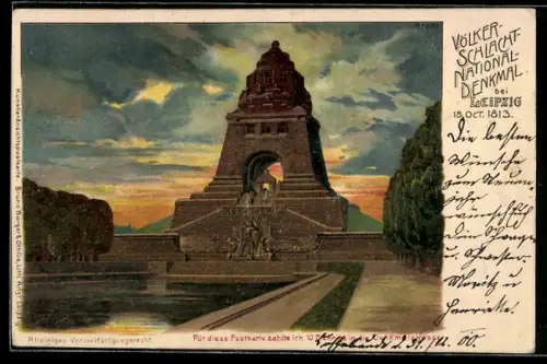 Künstler-AK Bruno Bürger & Ottillie Nr. 2153: Leipzig, Völkerschlachtdenkmal, Teilansicht, 18.Oct. 1813