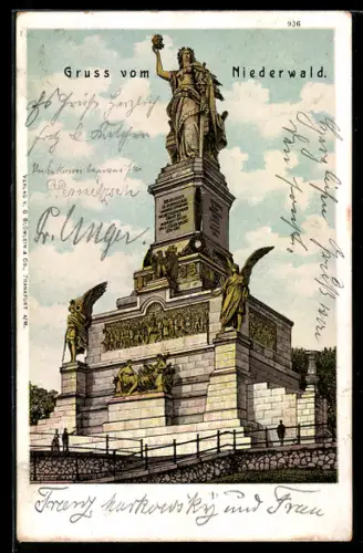 Lithographie Nationaldenkmal auf dem Niederwald