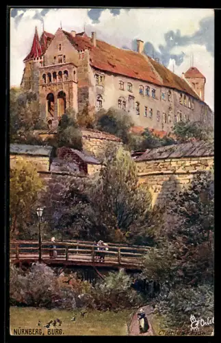 Künstler-AK Charles F. Flower: Nürnberg, Die Burg mit Brücke