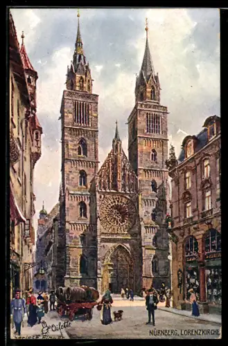 Künstler-AK Charles F.Flower: Nürnberg, Partie an der Lorenzkirche