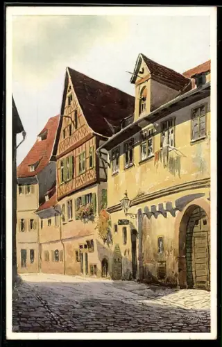 Künstler-AK J. Marschall: Kitzingen am Main, Teilansicht der Schweizergasse