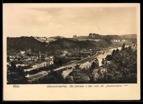 Foto-AK Walter Hahn, Dresden, Nr. 2320: Bad Schandau a. d. Elbe, Blick auf Schrammsteine, Elbsandsteingebirge