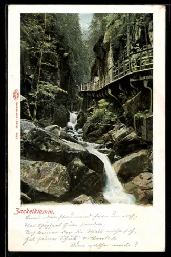 AK Idylle mit Wasserfall im Zackelklamm