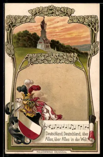 Lithographie Niederwald Denkmal, Deutschland, Deutschland über alles!