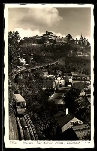 Foto-AK Walter Hahn, Dresden, NR: 4290, Dresden, Weisser Hirsch, Bergbahn, Luisenhof