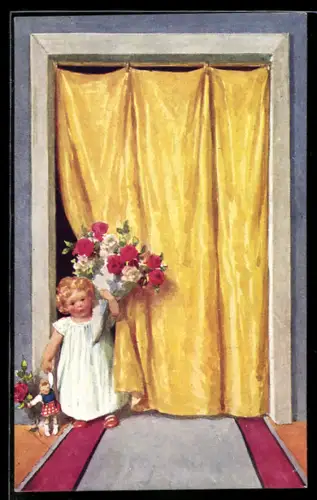 Künstler-AK Brüder Kohn (B.K.W.I) Nr. 204-2: Kind mit Puppe und Blumen