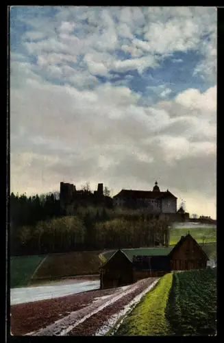 Künstler-AK Photochromie: Frauenstein /Erzgeb., Schloss Frauenstein mit Umgebung