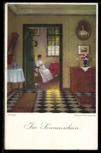 Künstler-AK Meissner & Buch (M&B) Nr. 02415: Im Sonnenschein, Frau sitzt am Fenster