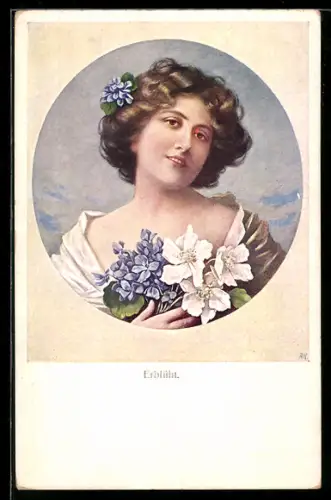 Künstler-AK Brüder Kohn (B.K.W.I) Nr. 164 - 5: Erblüht, junge Frau mit Blumen