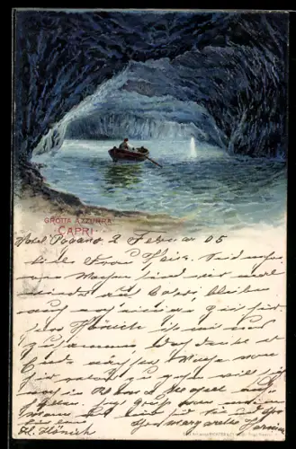 AK Capri, Grotta Azzurra, Ruderboot in der blauen Grotte
