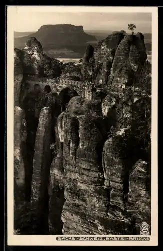 Foto-AK Walter Hahn, Dresden, Nr. 3208: Bastei-Brücke aus der Vogelschau