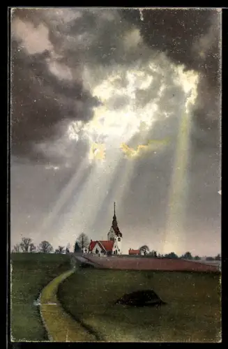 Künstler-AK Photochromie Nr. 1773: Kirche unter dunklen Wolken