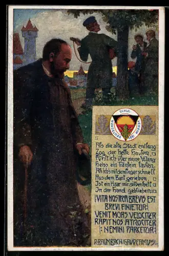 AK Deutscher Schulverein NR: 239, Männer musizieren vor der Stadt, studentische Szene