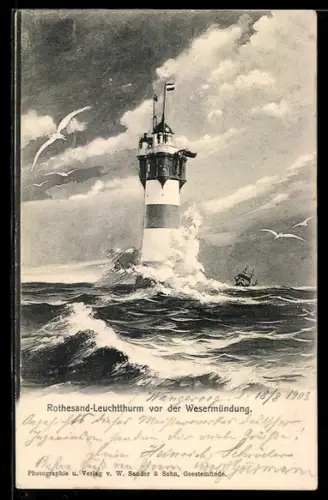 AK Rothesandleuchtturm an der Wesermündung