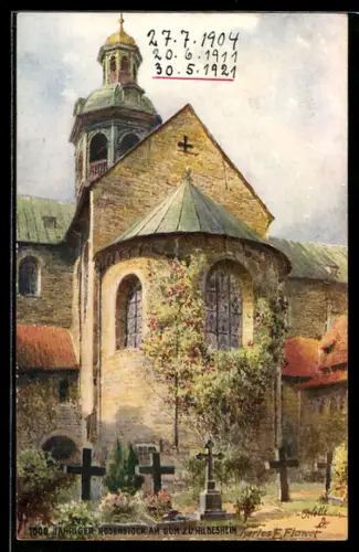 Künstler-AK Charles F.Flower: Hildesheim, 100 jähr. Rosenstock am Dom