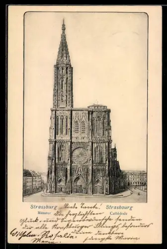 AK Strassburg, Münster, Hauptportal der Westfassade