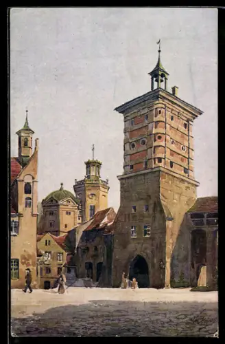 Künstler-AK J. Marschall: Augsburg, Rotes Tor und Wassertürme