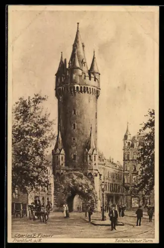 Künstler-AK Charles F. Flower: Frankfurt, Eschenheimer Turm mit Passanten