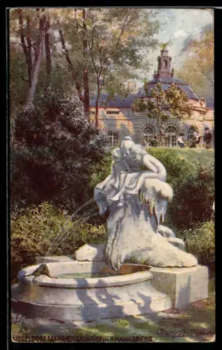 Künstler-AK Charles F.Flower: Düsseldorf, Märchenbrunnen und Ananasberg