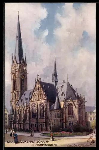 Künstler-AK Charles F.Flower: Saarbrücken, St-Johann Johanniskirche