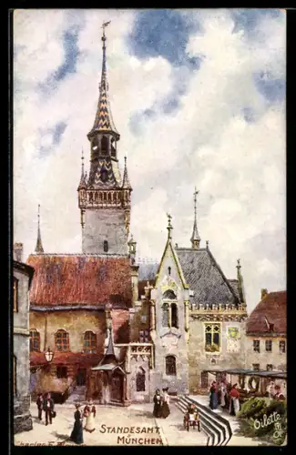 Künstler-AK Charles F. Flower: München, Marktstände am Standesamt