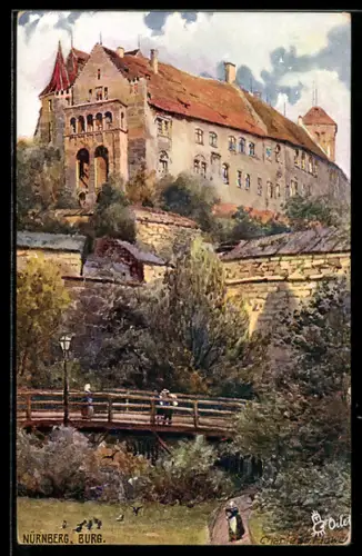 Künstler-AK Charles F. Flower: Nürnberg, Die Burg mit Brücke