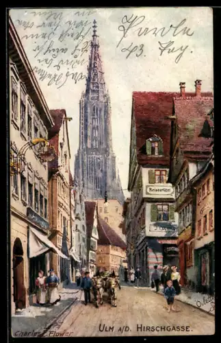 Künstler-AK Charles F. Flower: Ulm a. D., Hirschgasse-Strasse