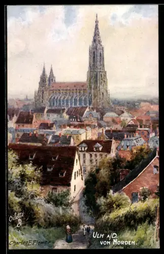 Künstler-AK Charles F.Flower: Ulm, Ansicht von Norden