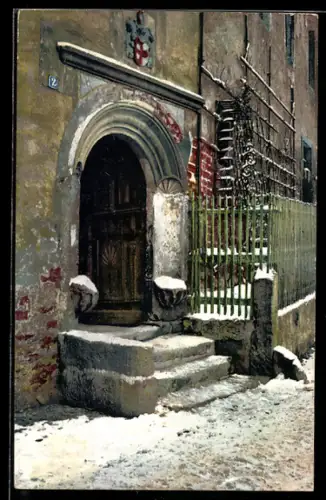 Künstler-AK Photochromie Nr. 1548: Meissen, Burglehnpforte im Schnee