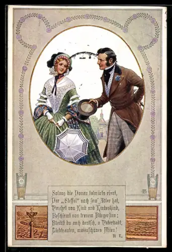 AK Deutscher Schulverein NR 529: Wiener grüsse eine Frau mit Schirm