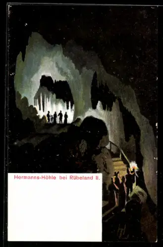 AK Rübeland im Harz, Besucher wandern in der Hermannshöhle