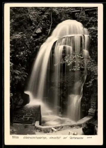 Foto-AK Walter Hahn, Dresden, NR 3307: Rathenwalde, Amselfall, rücks. Genehmigungsstempel