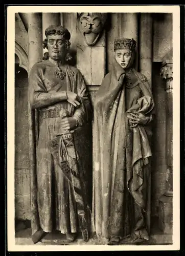 Foto-AK Else Hege: Steinskulpturen Ekkehard und Uta im Dom zu Naumburg