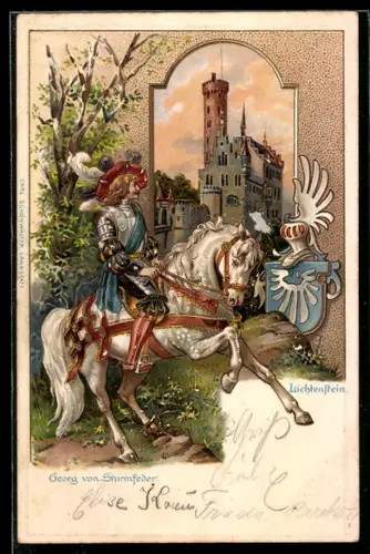 AK Märchen Lichtenstein, Georg von Sturmfeder zu Pferd