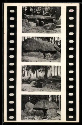 AK Bergen, Vier Ansichten der Sieben Steinhäuser in der Lüneburger Heide