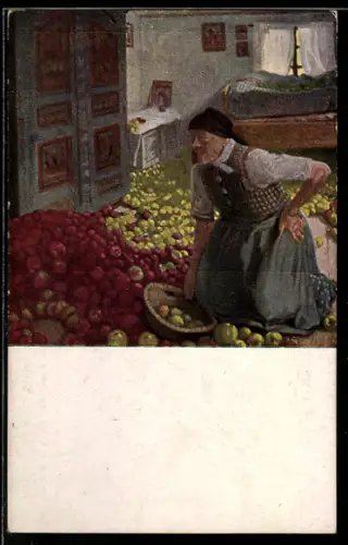 Künstler-AK G. Hirth`s Verlag, Serie: Alte Frau in der Apfelkammer