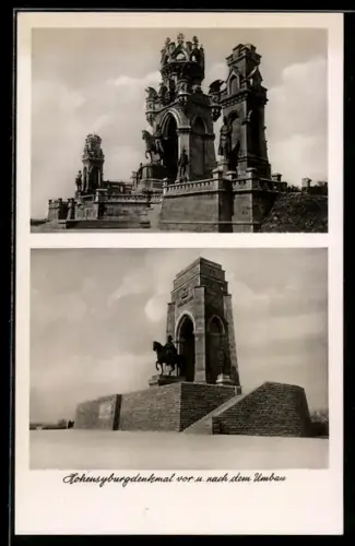 AK Dortmund-Hohensyburg, Denkmal vor und nach dem Umbau
