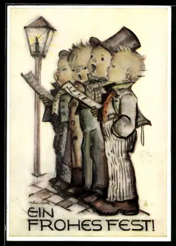 Künstler-AK Hummel: Knabenchor mit Notenblättern