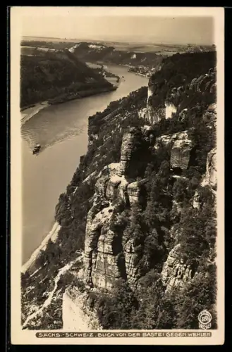 Foto-AK Walter Hahn, Dresden, Nr. 3193: Elbsandsteingebirge, Bastei-Blick gegen Wehlen