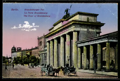 AK Berlin, Brandenburger Tor, Kutsche, Pferdekarren