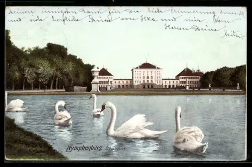 AK Schloss Nymphenburg mit Schwanenteich