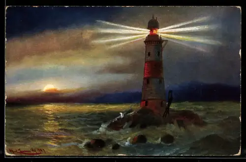 Künstler-AK Leuchtturm Eddystone am englischen Kanal