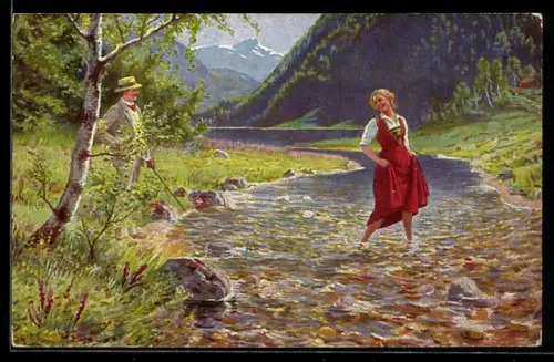 Künstler-AK Degi Nr. 1133: Entwischt, Liebespaar in der Natur