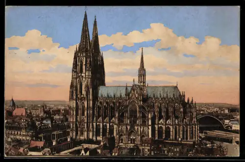 AK Köln am Rhein, Dom vom Rathausturm gesehen