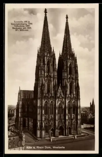 AK Köln a. Rhein, Dom, Blick auf die Westseite mit dem Portal